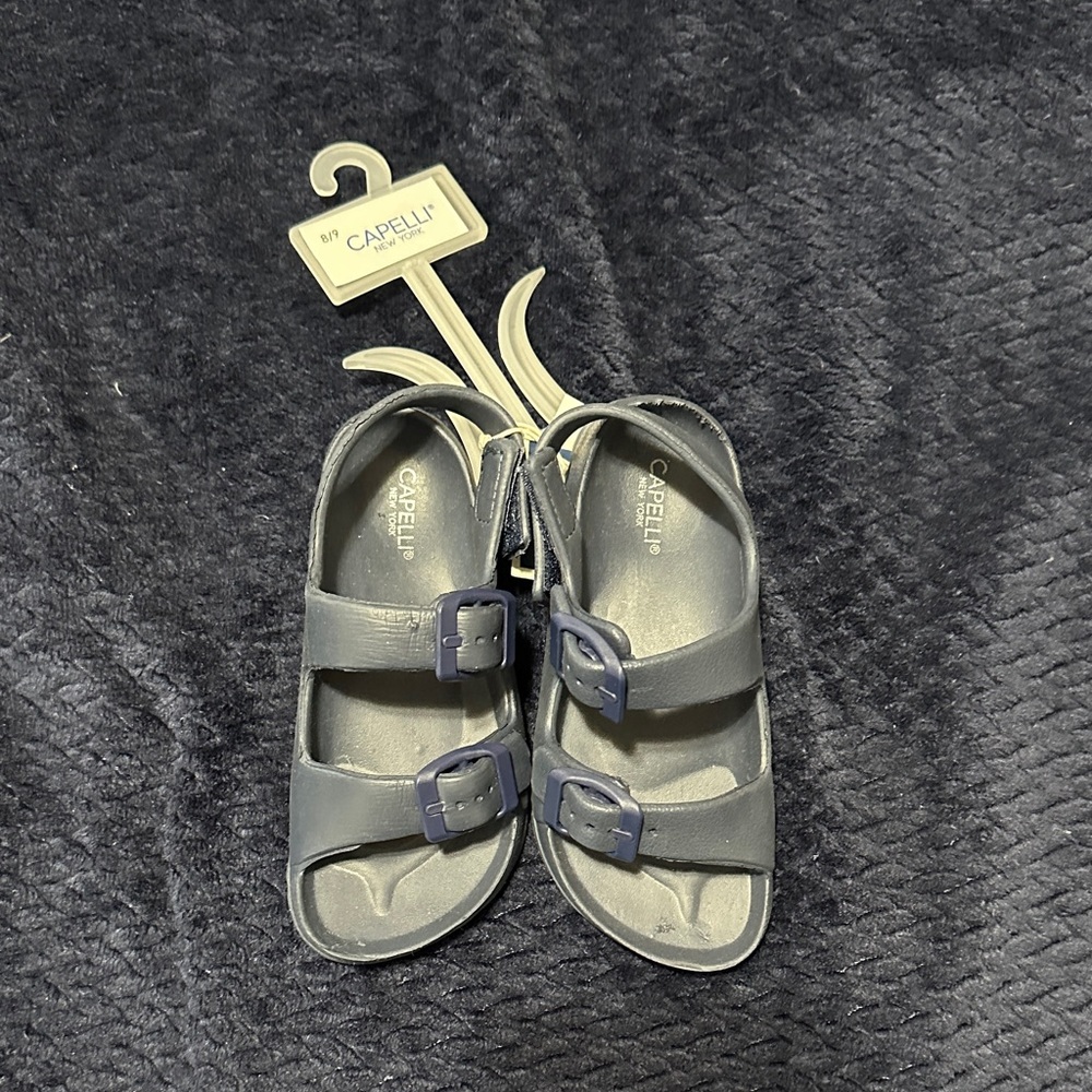 Capelli of New York Kids Dual Buckle Gray Sandals